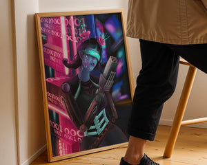 Futuristic Cyborg Woman in Digital Neon Landscape - Mi tienda