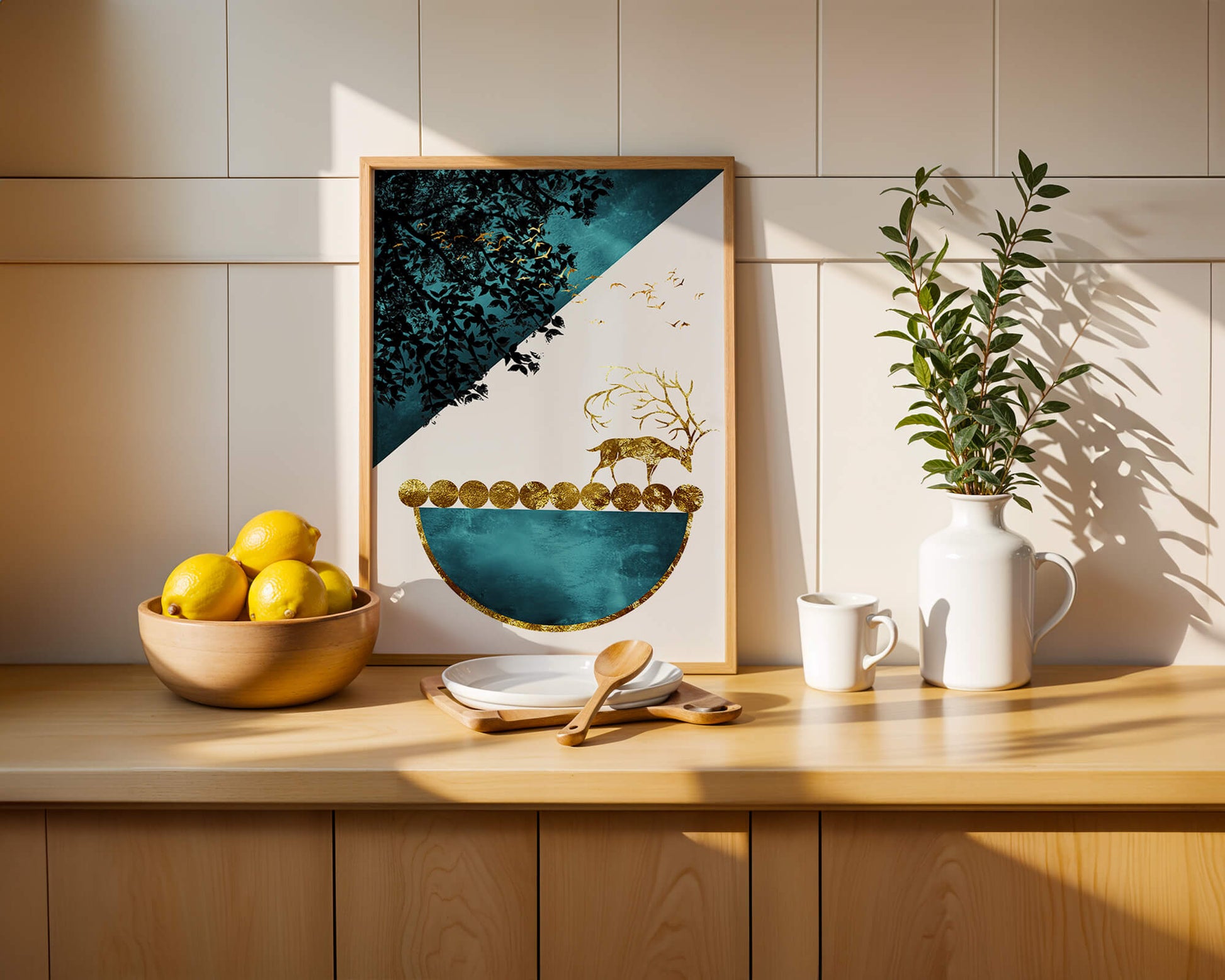 Abstract Deer with Golden Elements in a Mystical Forest Setting