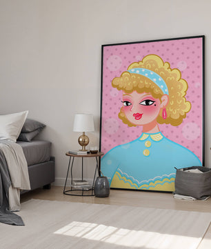 Retro pop art style portrait with polka dot background