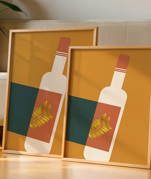 Modern Abstract Wine Bottle With Golden Leaf Design - Mi tienda
