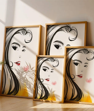 Dibujo de retrato elegante con labios rojos y motivo de corazón