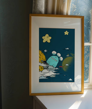 Playful Alien Illustration with Space Background and Stars - Mi tienda