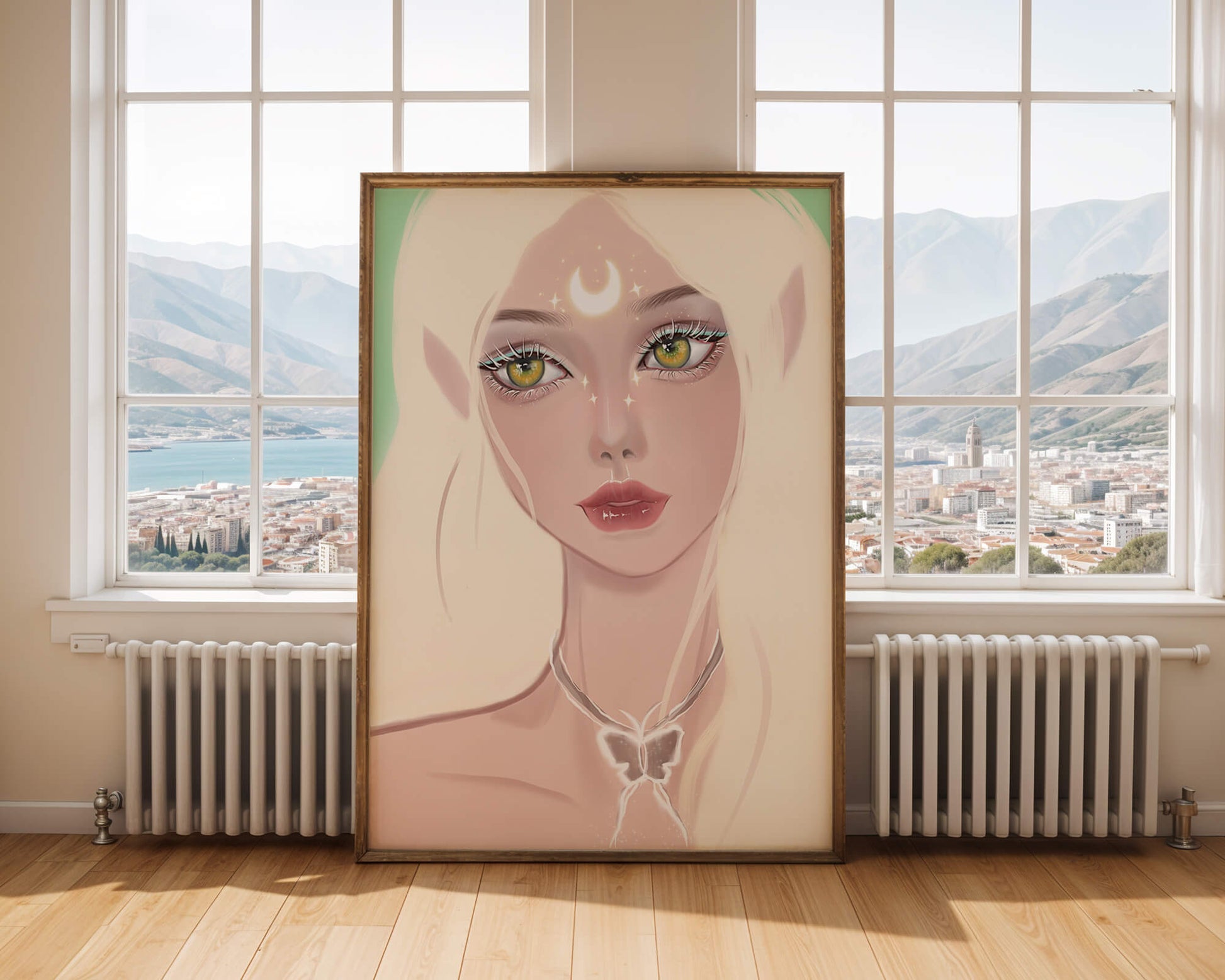 Enchanted portrait of ethereal elf girl with glowing elements