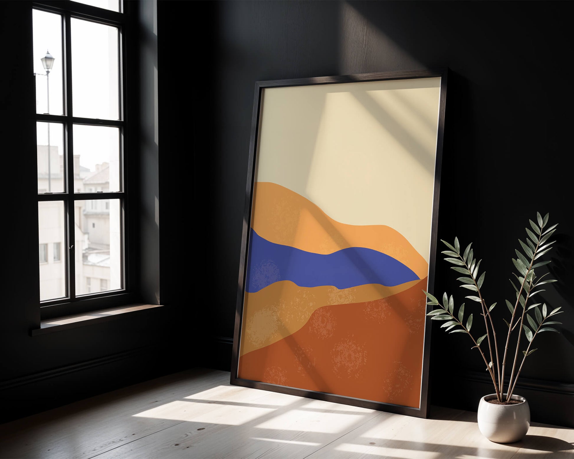 Paisaje abstracto con olas coloridas y bordes audaces