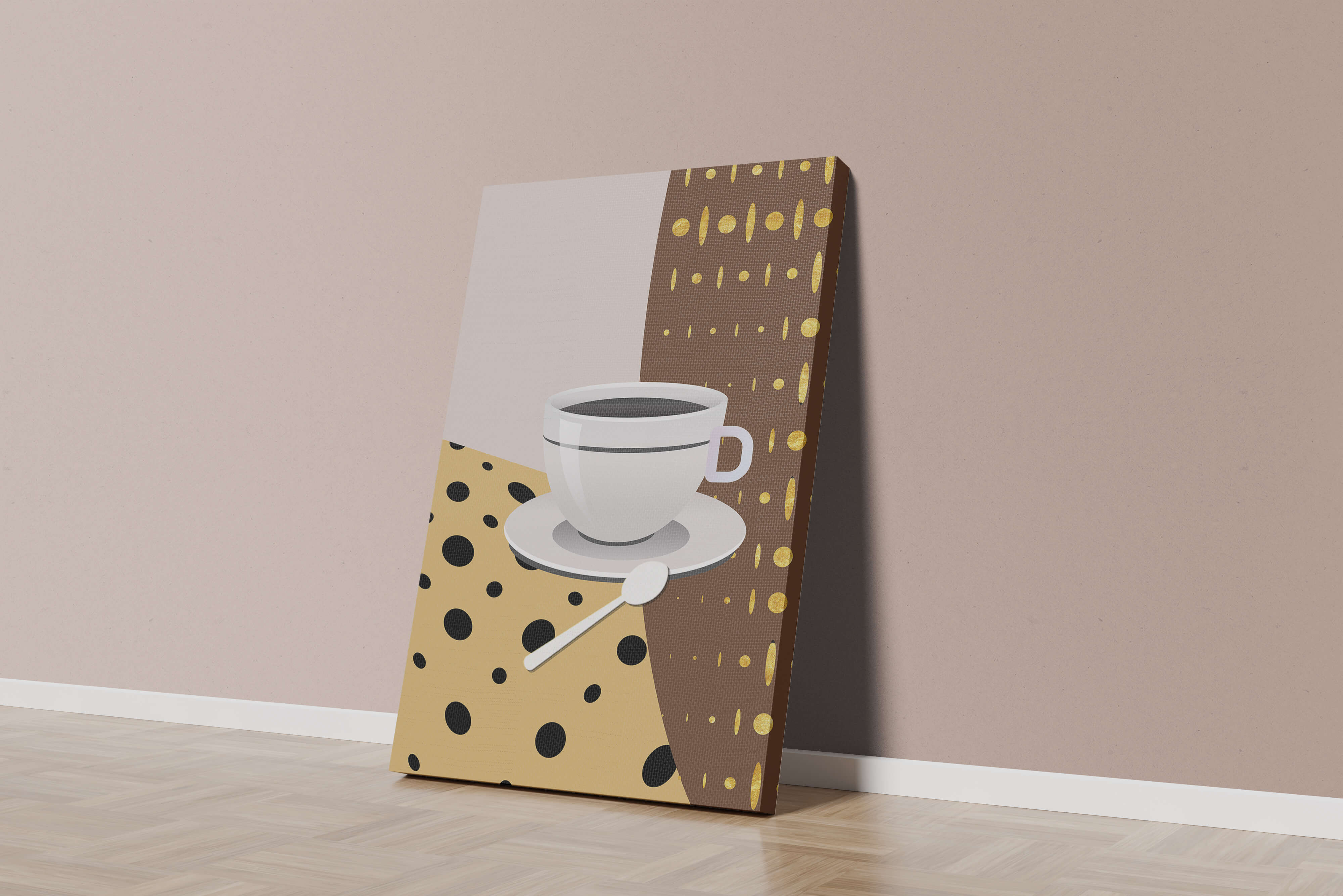 Contemporary Coffee Art with Geometric Patterns and Gold Accents - Mi tienda