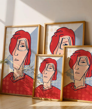 Abstract portrait with red hair and dotted background