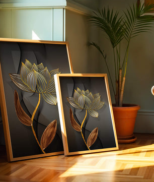 Elegant Gold Outlined Lotus On Dark Background - Mi tienda