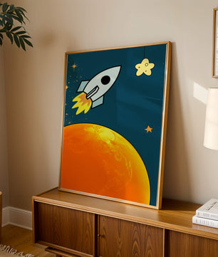 Cartoon Rocket in Space with Yellow Star - Mi tienda