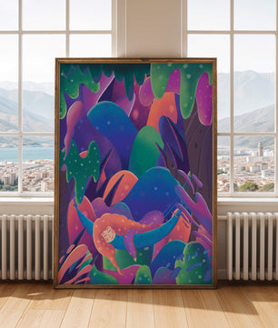 Selva surrealista onírica con mujer dormida
