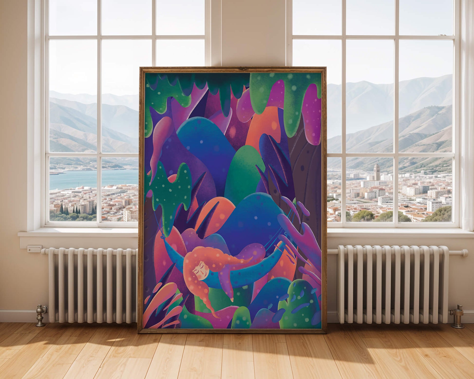 Selva surrealista onírica con mujer dormida