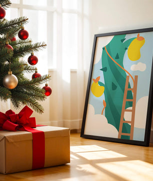 Illustration Of Jack And The Beanstalk With Ladder And Clouds - Mi tienda