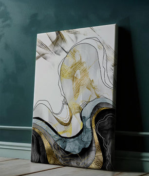 Arte abstracto con líneas fluidas y detalles dorados