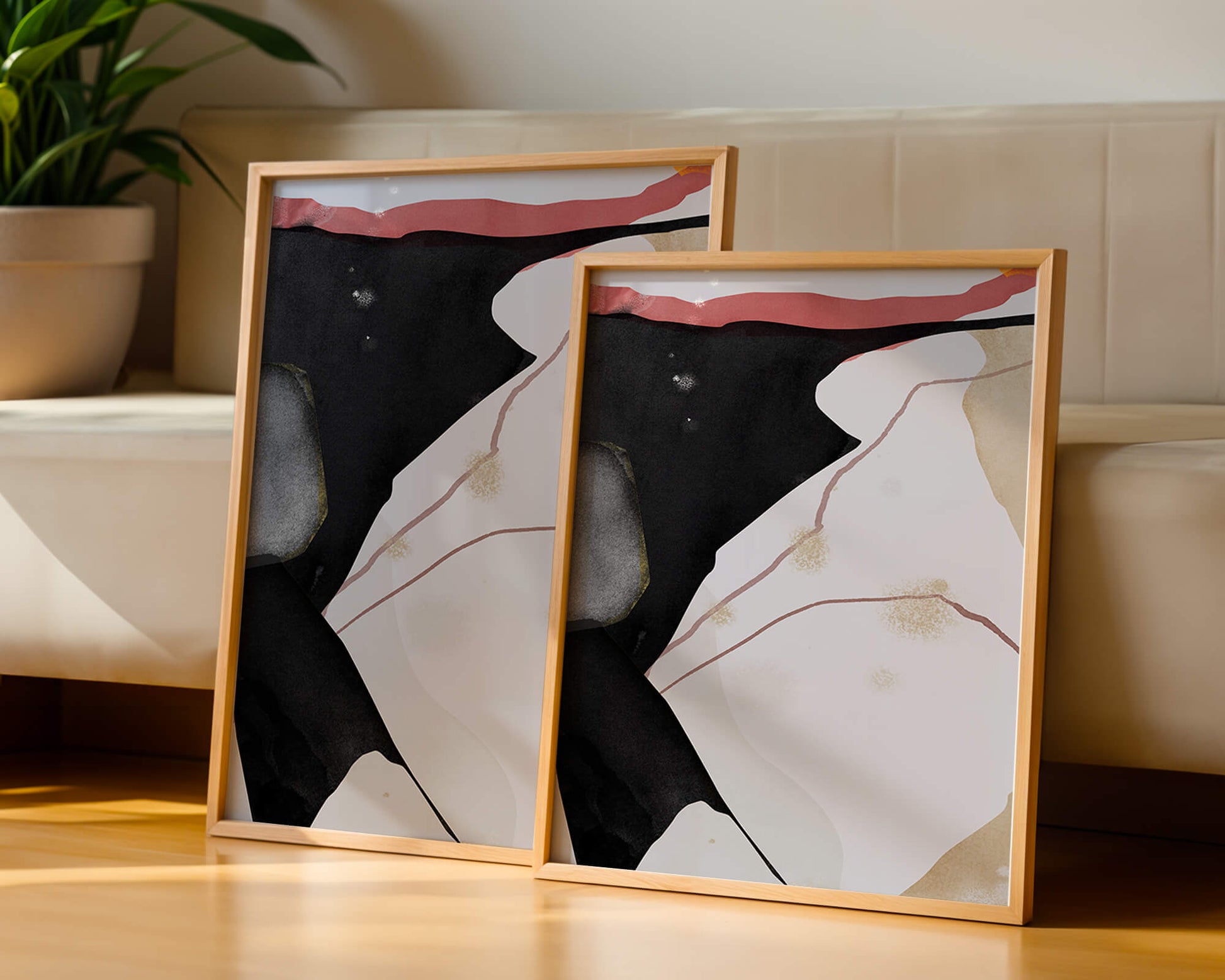 Abstract Composition with Bold Black and Subtle Gold Accents