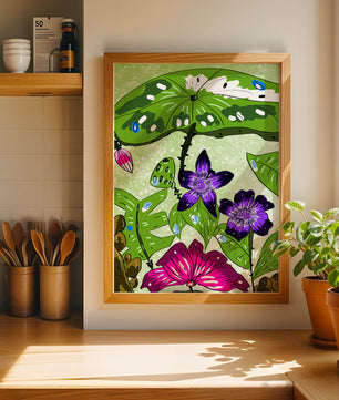 Bunte Blumenillustration mit exotischen Blumen und Blättern