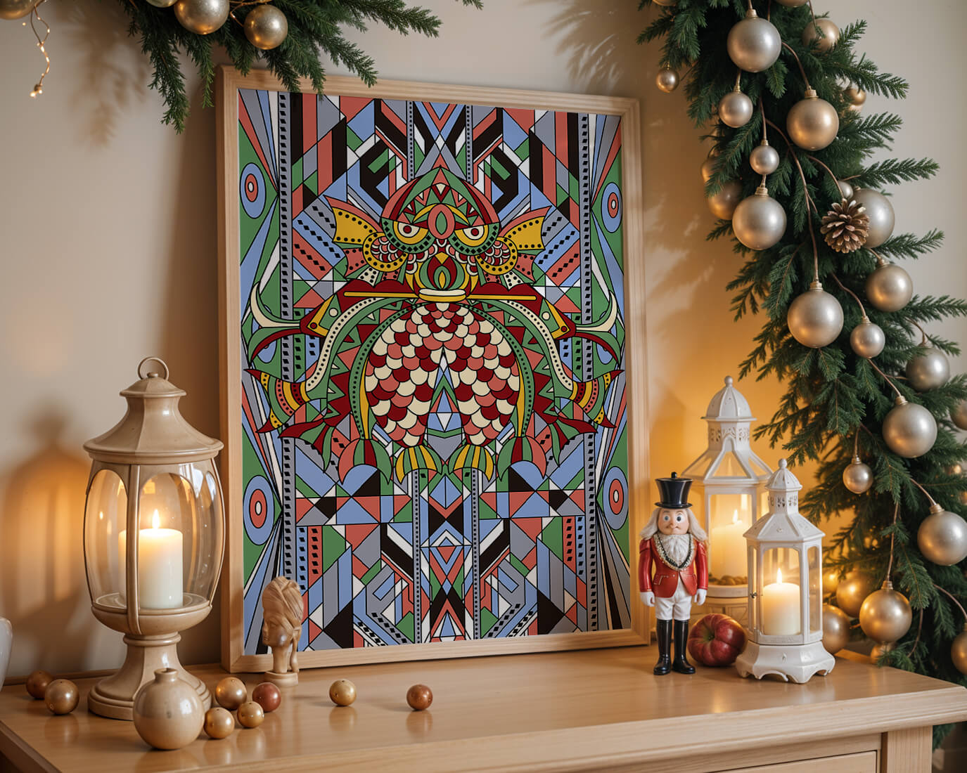 Colorful Geometric Pattern with Symmetrical Design and Abstract Motif