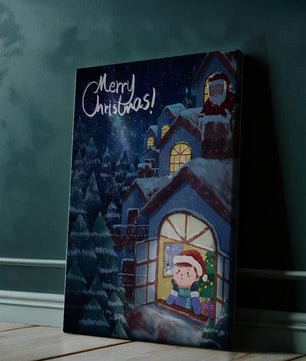 Festive Christmas scene with Santa and a cozy home