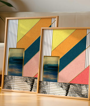 Abstract geometric art with textured colors and gold accents - Mi tienda