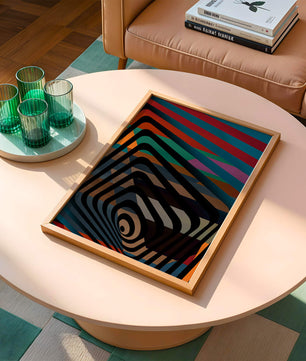 Arte abstracto geométrico colorido con rayas concéntricas