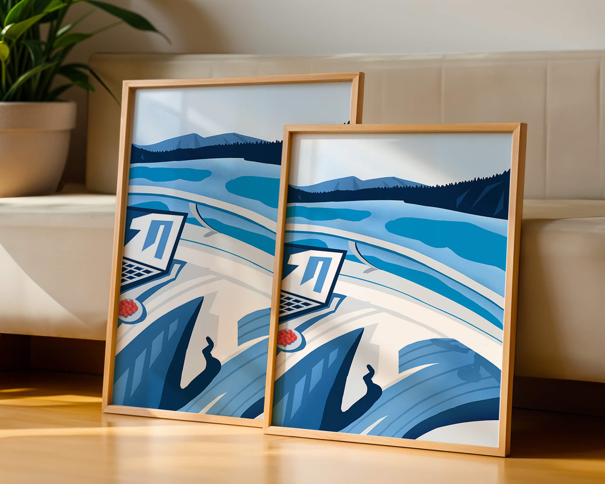 Modern Laptop and Scenic Lake View Illustration