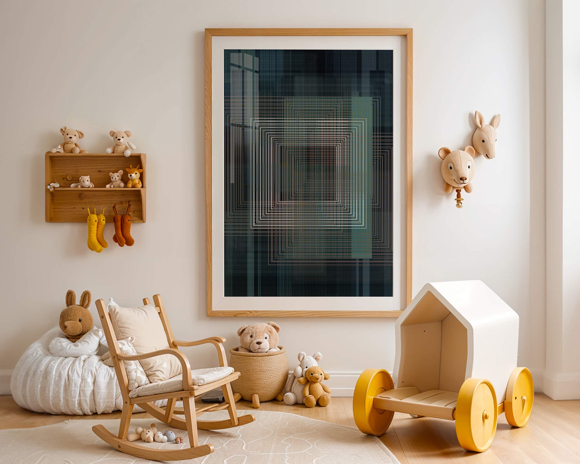 Art abstrait géométrique avec des carrés linéaires superposés