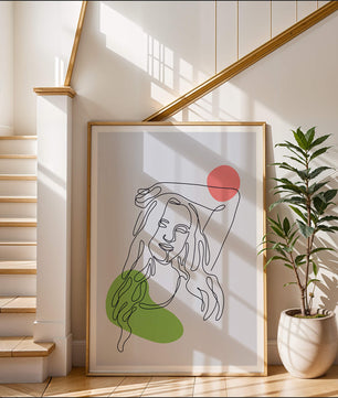 Line Art Portrait with Abstract Shapes in Minimalist Style - Mi tienda