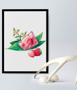 Delicate jelly dessert with strawberries and floral arrangement