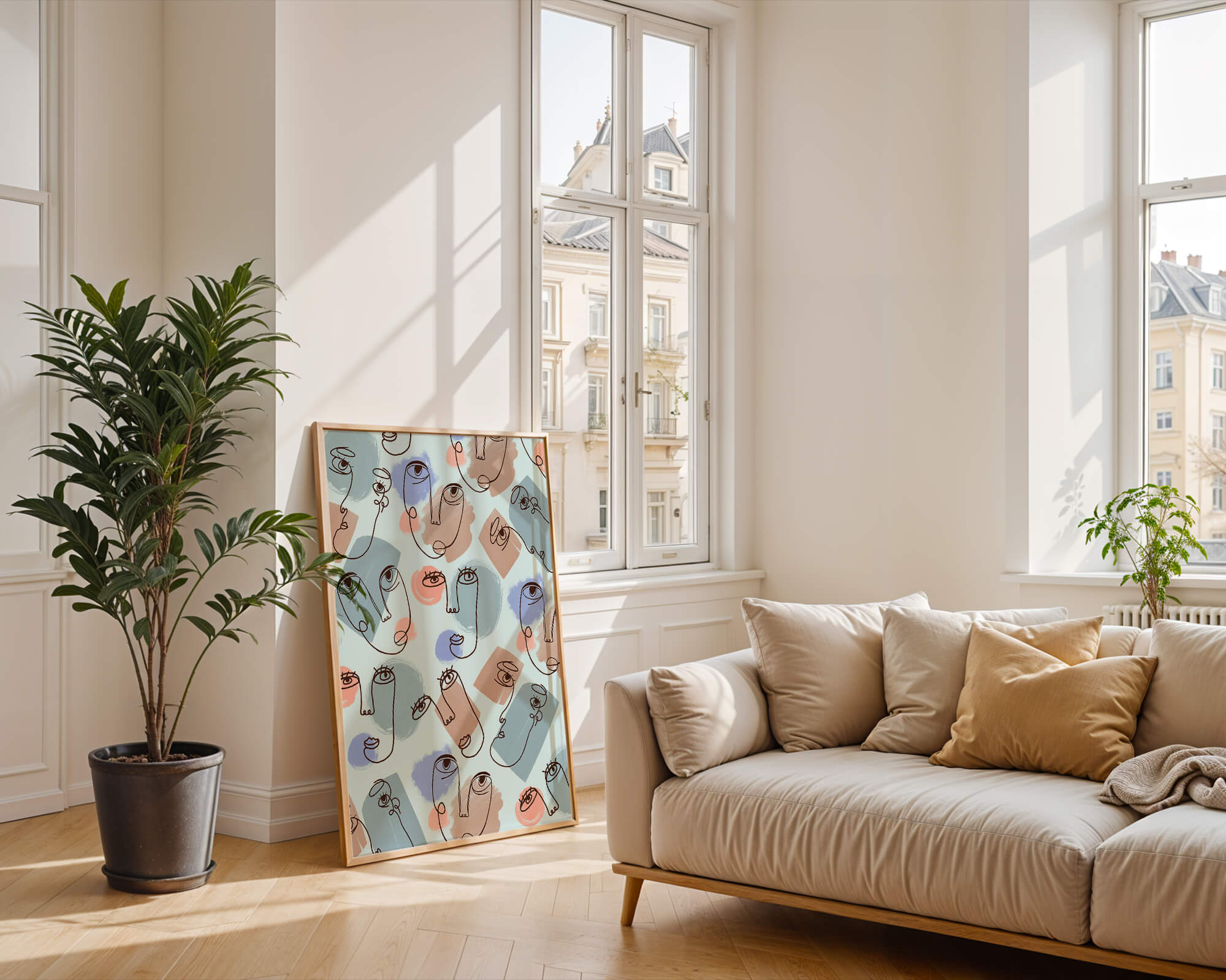 Abstract Face Line Art with Pastel Colors - Mi tienda