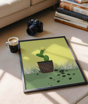 Illustration of a potted cactus with flower on soft background