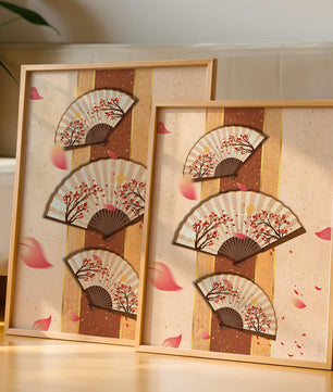 Elegant Japanese Fans with Cherry Blossom Design on Textured Background - Mi tienda