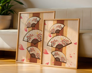 Elegant Japanese Fans with Cherry Blossom Design on Textured Background - Mi tienda