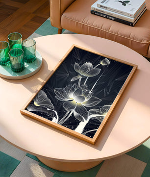 Elegant Lotus Flower Illustration with Geometric Background