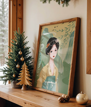 Traditional Asian Art Featuring Woman with Jewel Embellishments