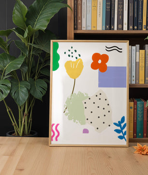 Abstraktes Blumendesign mit bunten geometrischen Formen