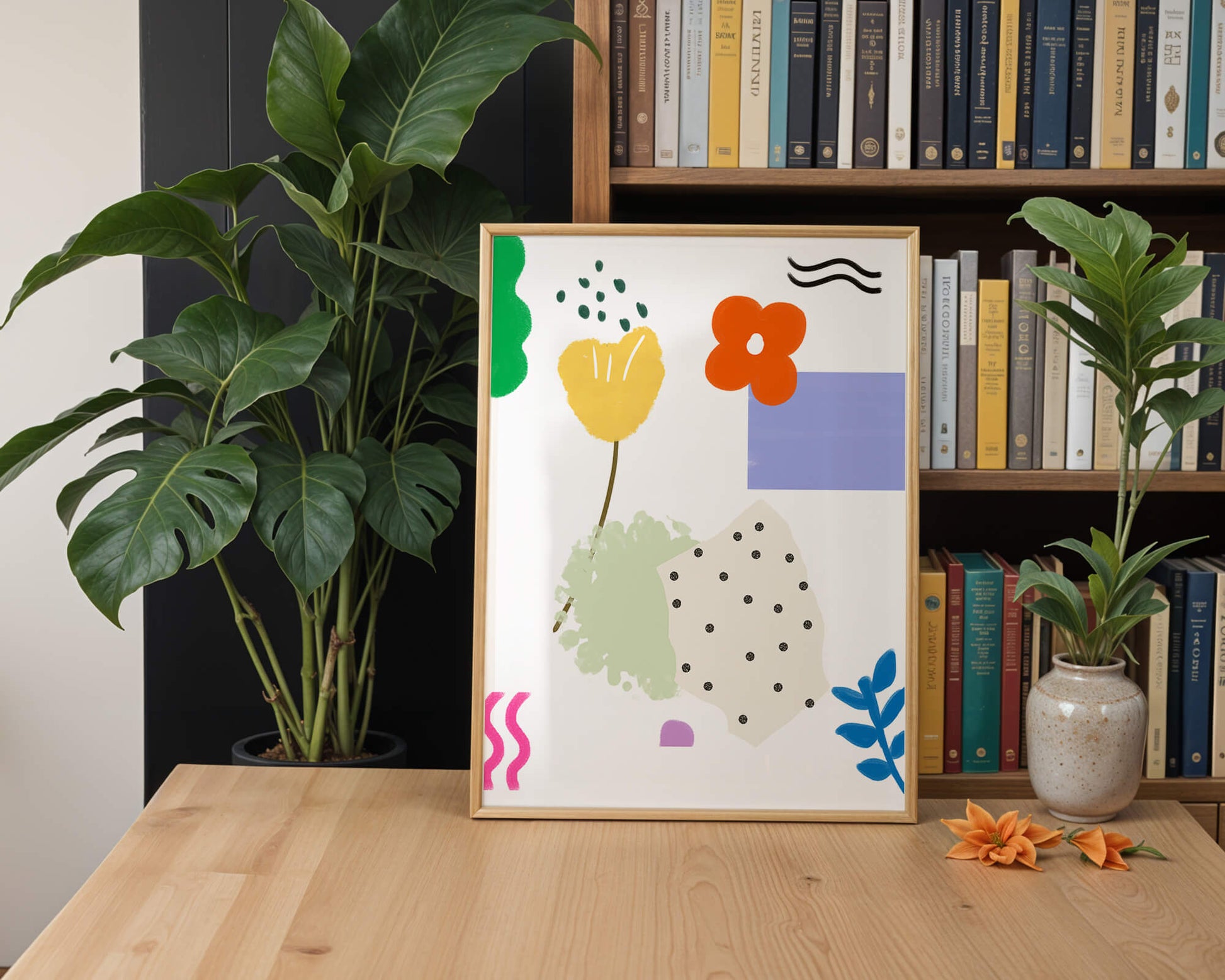 Abstract floral design with colorful geometric shapes