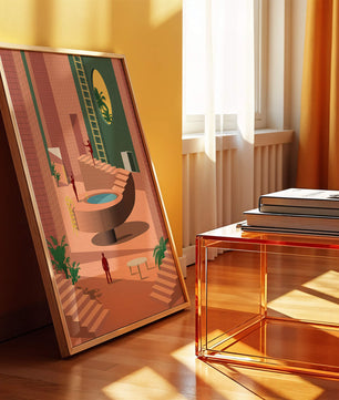 Modernes architektonisches Interieur mit geometrischem Design und Grün