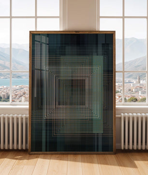 Art abstrait géométrique avec des carrés linéaires superposés