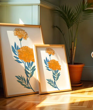 Elegante Illustration lebendiger Ringelblumen auf grünem Hintergrund