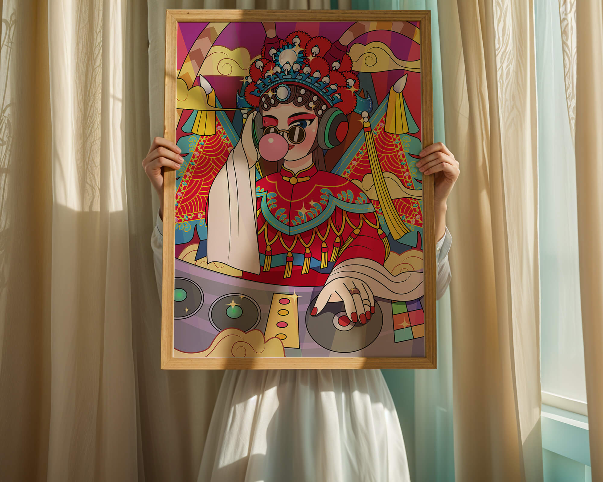Vibrant DJ illustration combining traditional and modern elements