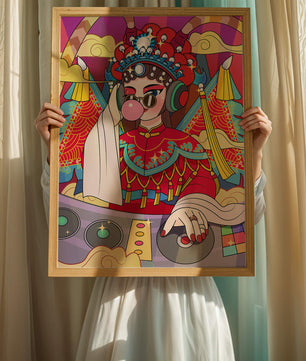 Illustration vibrante de DJ combinant des éléments traditionnels et modernes