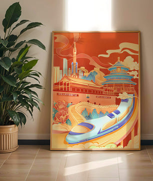 Illustration vibrante de l’architecture chinoise emblématique et de la technologie