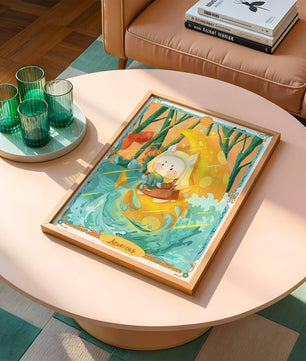 Aquarius zodiac illustration with whimsical character and vibrant colors
