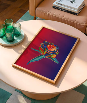 Rosa abstracta vibrante con colores dinámicos sobre fondo degradado