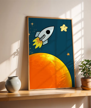 Cartoon Rocket in Space with Yellow Star - Mi tienda
