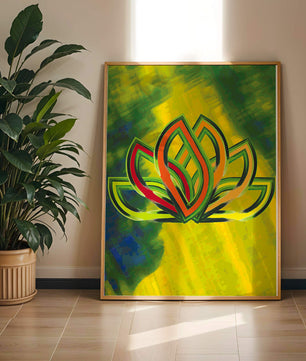 Diseño abstracto de loto con colores vivos y formas orgánicas