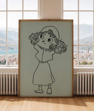 Hand-Drawn Illustration of a Thoughtful Cartoon Character with Curly Hair and a Beanie