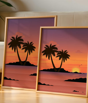 Sunset Over Tropical Island with Palm Trees and Birds - Mi tienda
