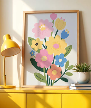 Ramo ilustrado de flores coloridas