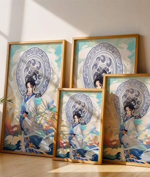 Elegantly Dressed Woman with Traditional Chinese Backdrop