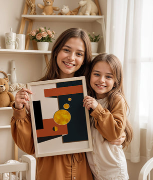 Abstract geometric artwork with golden circles and bold shapes - Mi tienda