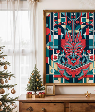Arte abstracto geométrico de lobo con influencias tribales